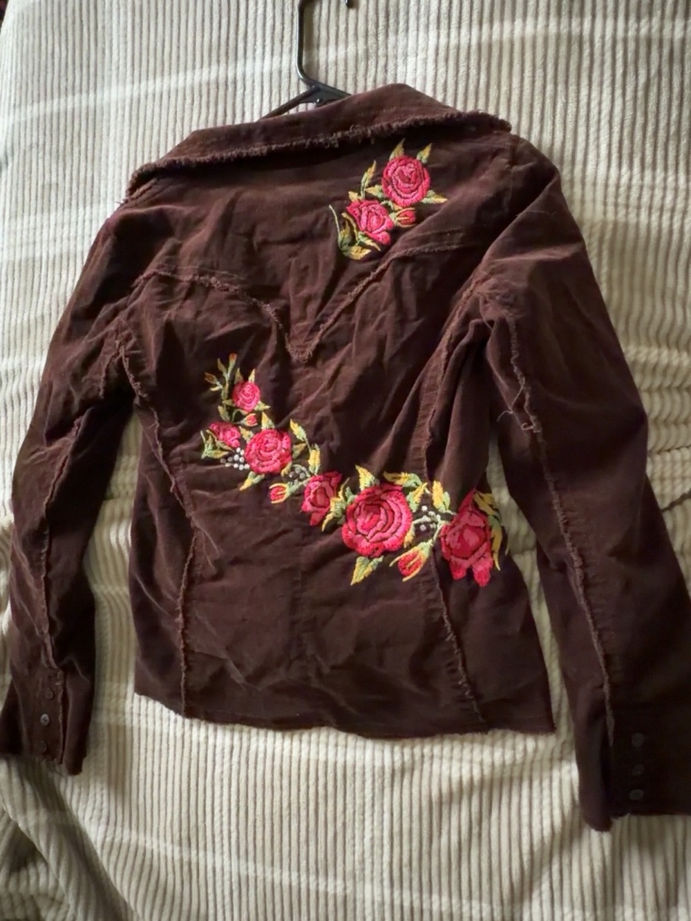 Johnny Was Brown Blazer Jacket with Pink & Red Floral Embroidery - Picture 3 of 3